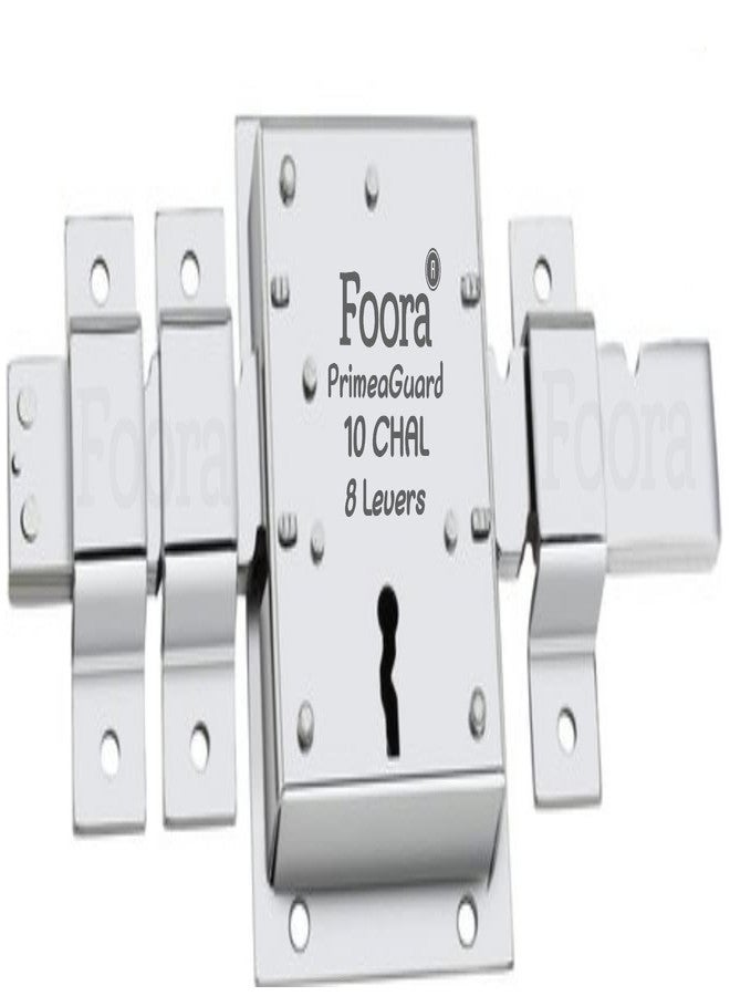 Foora PrimeGuard 10 Chal Main Gate Lock - 8 Lever, Silver Finish, High-Security Double Sided Lock for Main Gates, Doors, Home & Commercial Use, Extra Key Included - Image 2